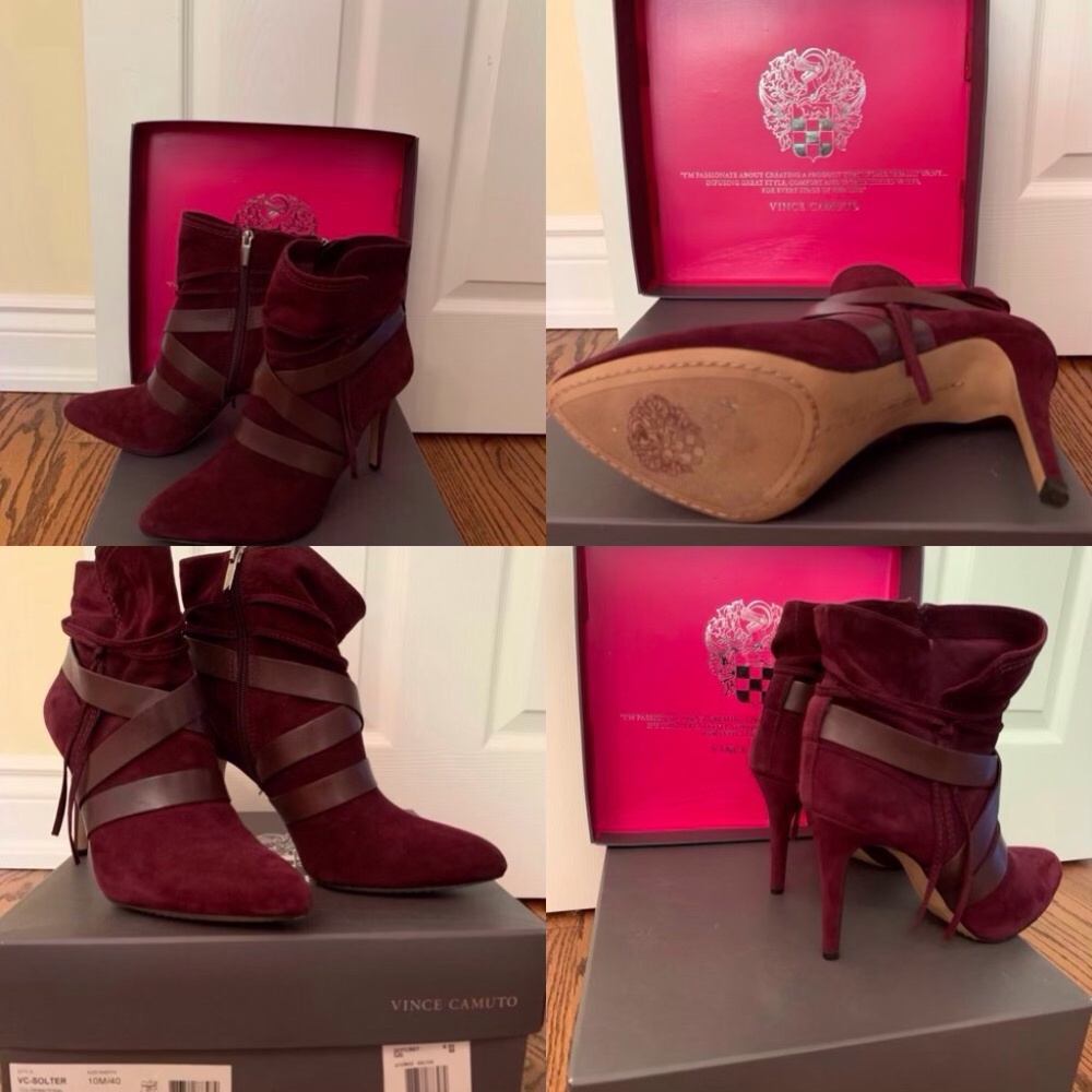 🔥VINCE CAMUTO Suede Booties Burgundy plum Size 10